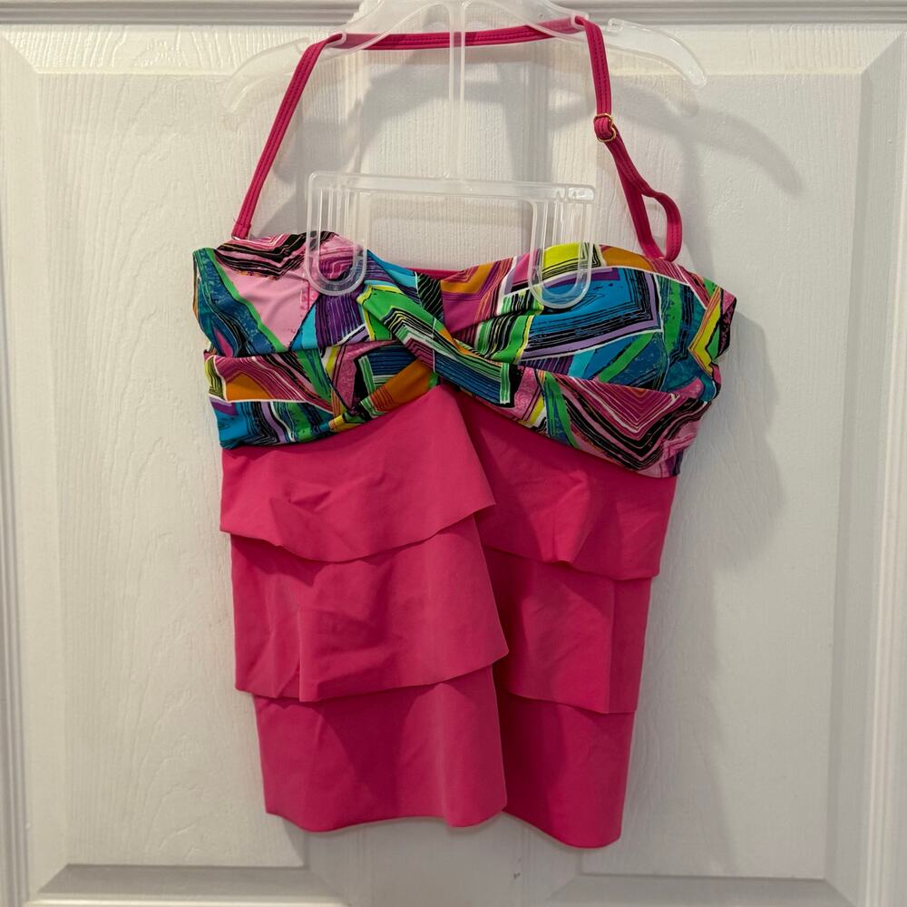 Hula Moon by Jam's World hot pink retro print top tankini‎ bathing suit top M